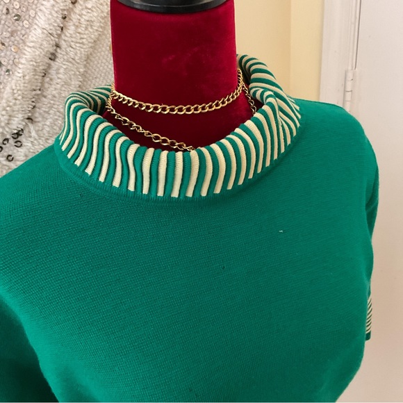 Vintage Heftco Knitwear Retro Sweater 3/4 Length Sleeve 100% Wool Green Beige - Picture 3 of 14